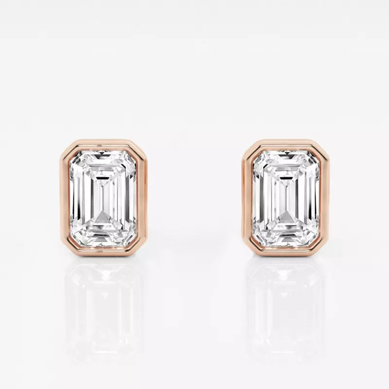 14K Rose Gold Emerald Lab Diamond Bezel Stud Earrings (1 ct. tw.)