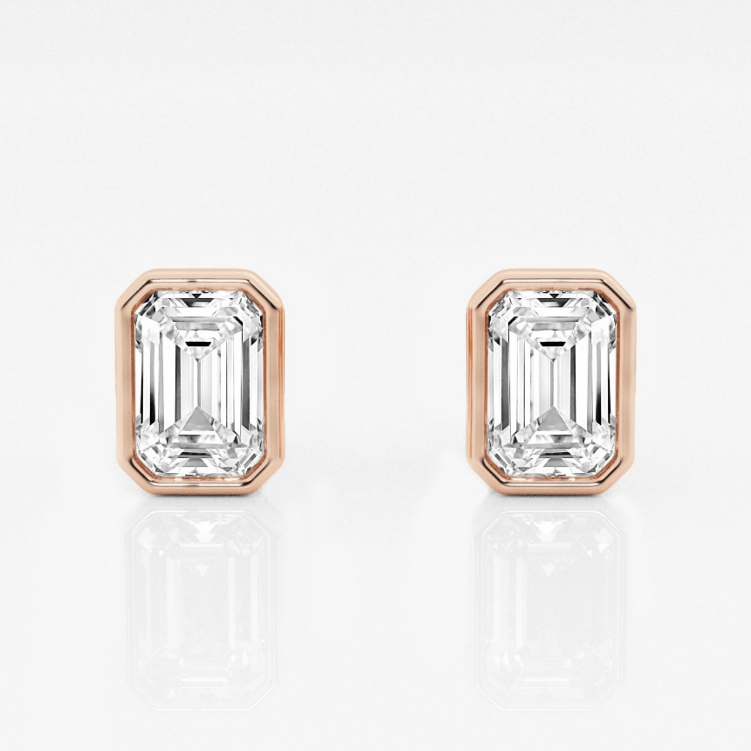Emerald Lab Diamond Bezel Stud Earrings (1 ct. tw.)-14K Rose Gold