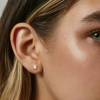 Emerald Lab Diamond Bezel Stud Earrings (1 ct. tw.)