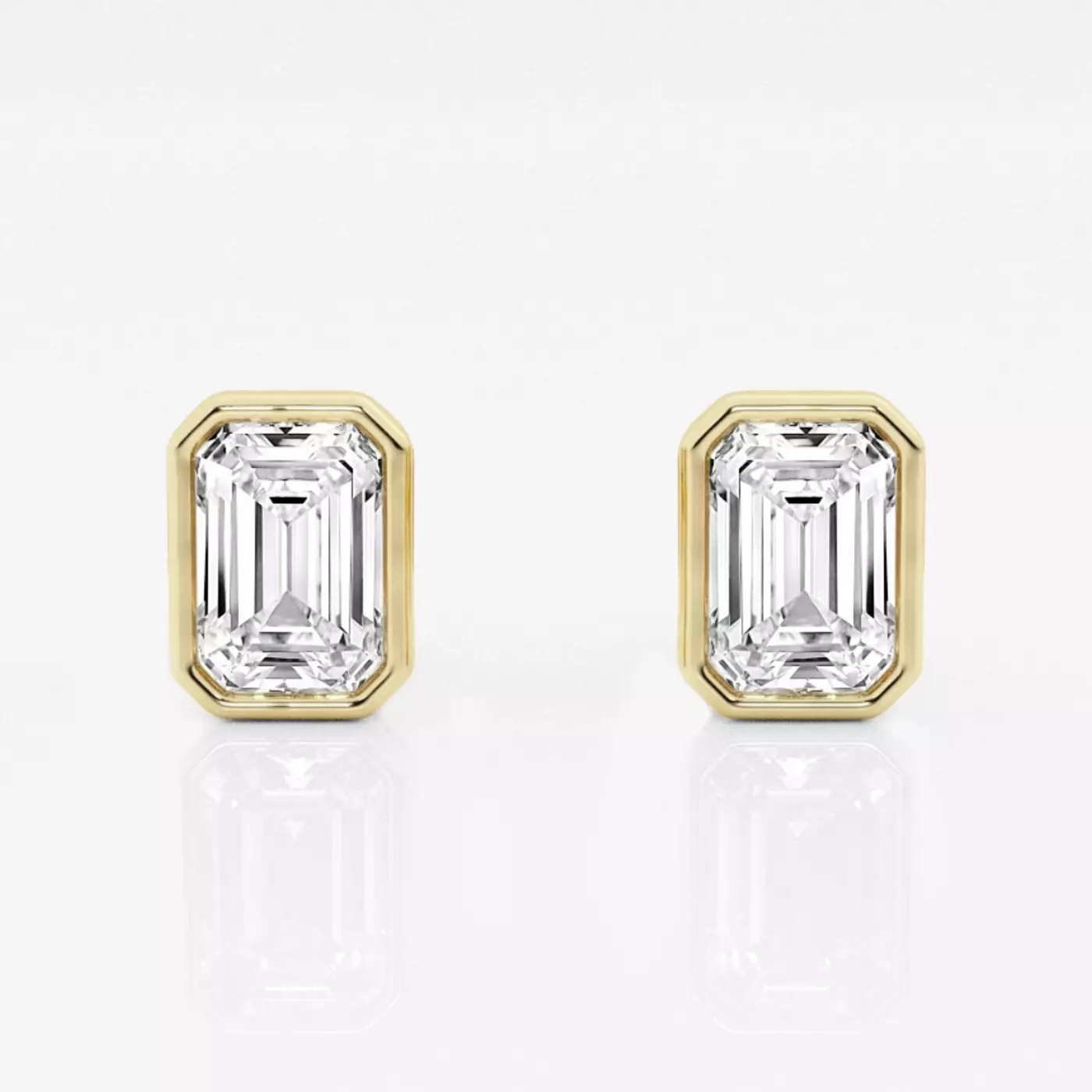 Emerald-Cut Bezel Stud 14K Yellow Gold Engagement Ring