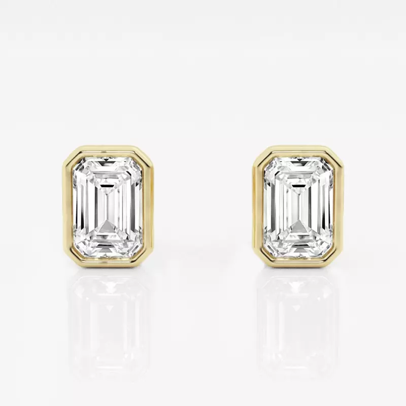14K Yellow Gold Emerald Lab Diamond Bezel Stud Earrings (1 ct. tw.)