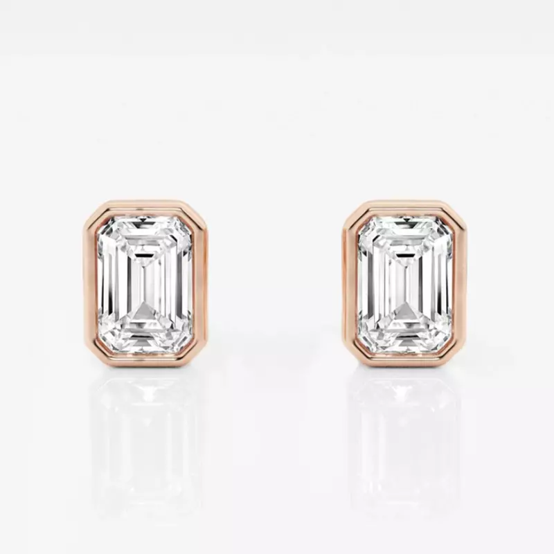 14K Rose Gold Emerald Lab Diamond Bezel Stud Earrings (1 1/2 ct. tw.)