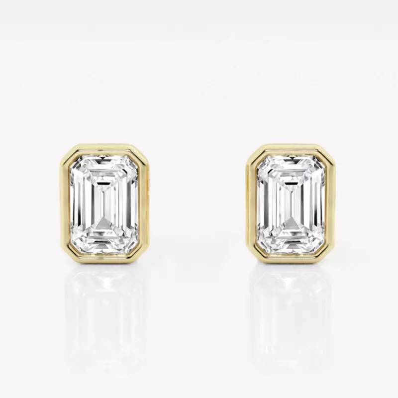 14K Yellow Gold Emerald Lab Diamond Bezel Stud Earrings (1 1/2 ct. tw.)