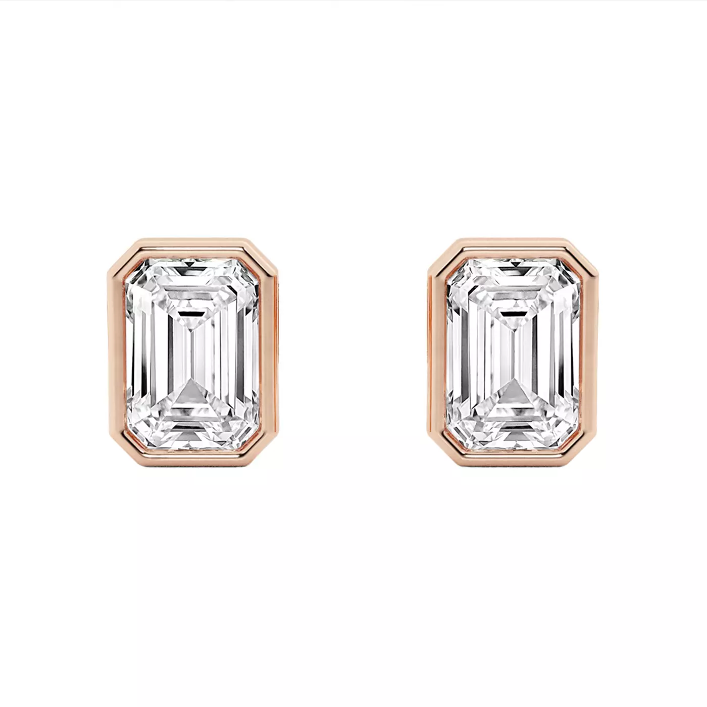 Emerald-Cut Bezel Stud 14K Rose Gold Engagement Ring