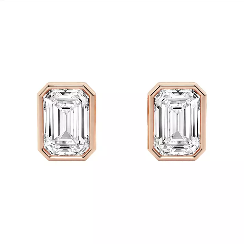 14K Rose Gold Emerald Lab Diamond Bezel Stud Earrings (2 ct. tw.)