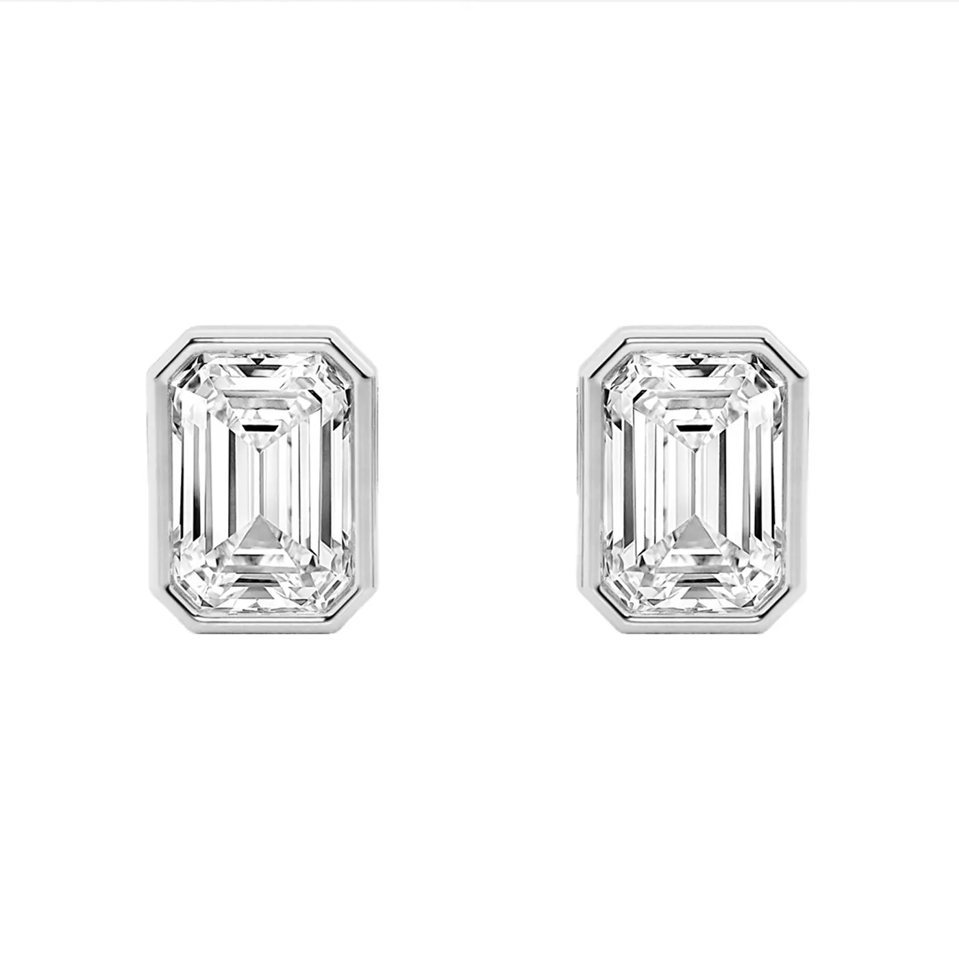 Emerald-Cut Bezel Stud 14K White Gold Engagement Ring