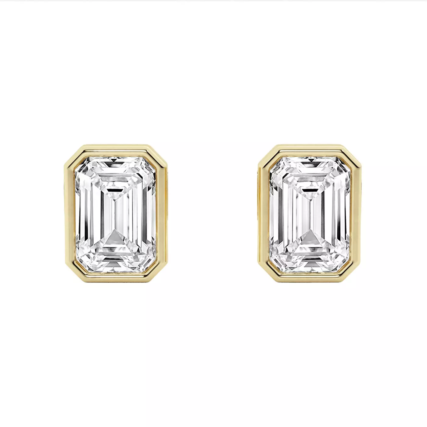Emerald-Cut Bezel Stud 14K Yellow Gold Engagement Ring