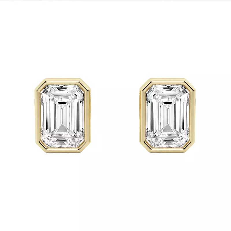 14K Yellow Gold Emerald Lab Diamond Bezel Stud Earrings (2 ct. tw.)