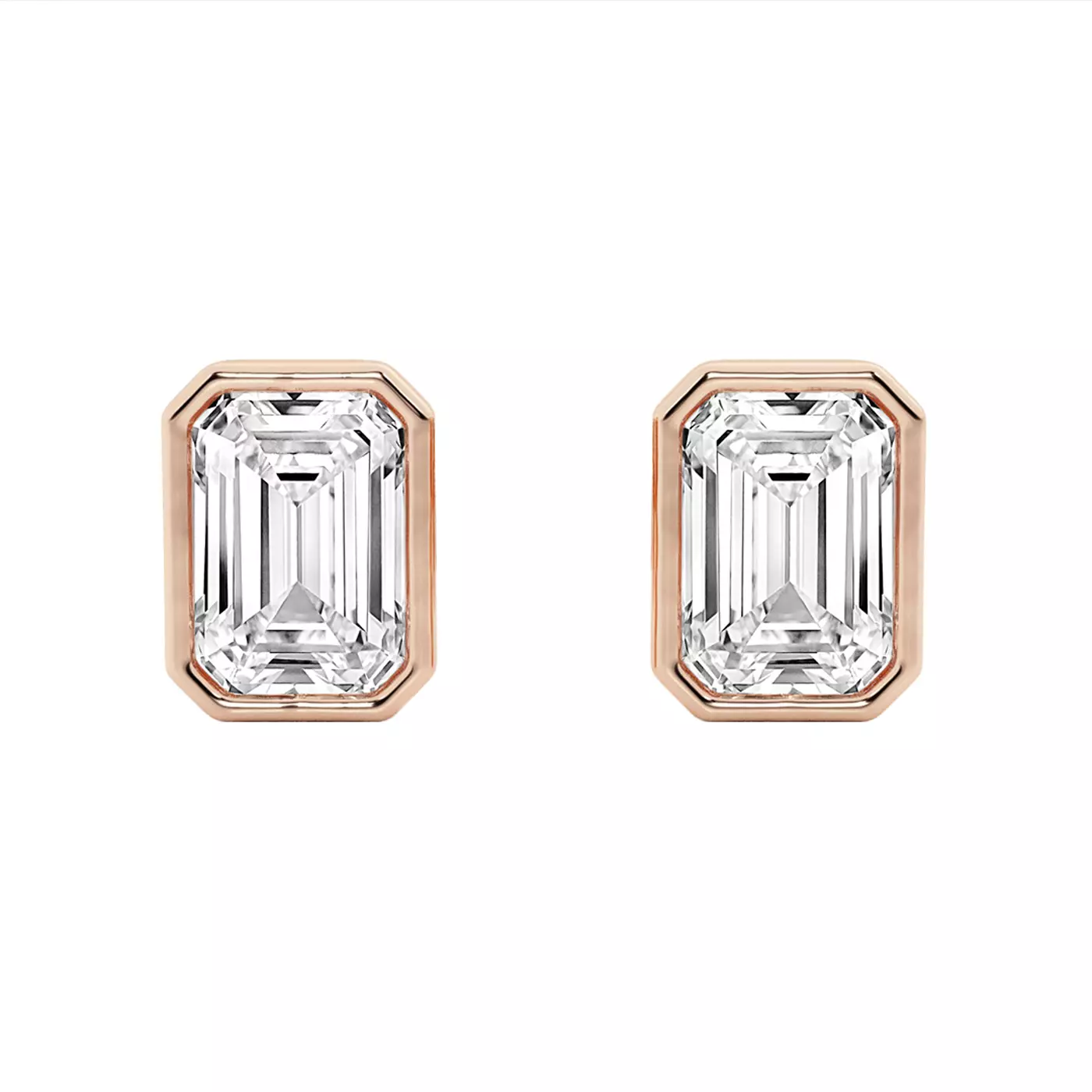 Emerald-Cut Bezel Stud 14K Rose Gold Engagement Ring
