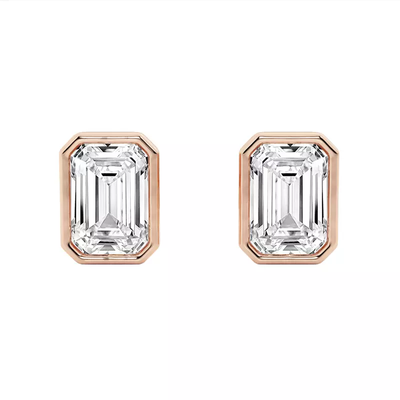 14K Rose Gold Emerald Lab Diamond Bezel Stud Earrings (3 ct. tw.)