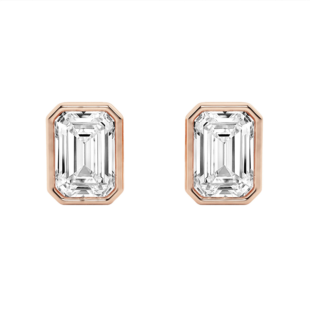 Emerald Lab Diamond Bezel Stud Earrings (3 ct. tw.)-14K Rose Gold