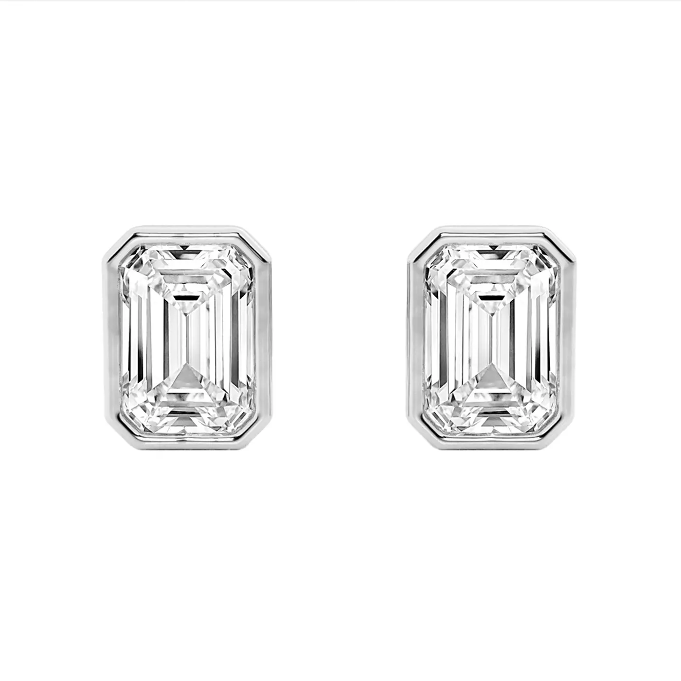 Emerald-Cut Bezel Stud 14K White Gold Engagement Ring