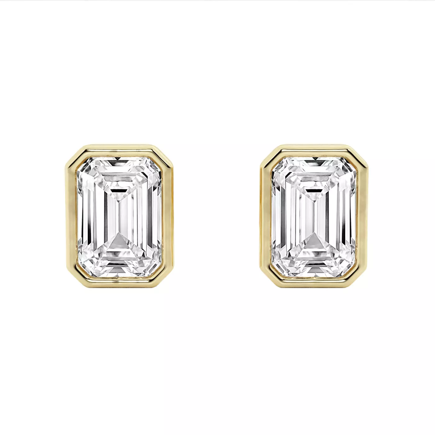 Emerald-Cut Bezel Stud 14K Yellow Gold Engagement Ring