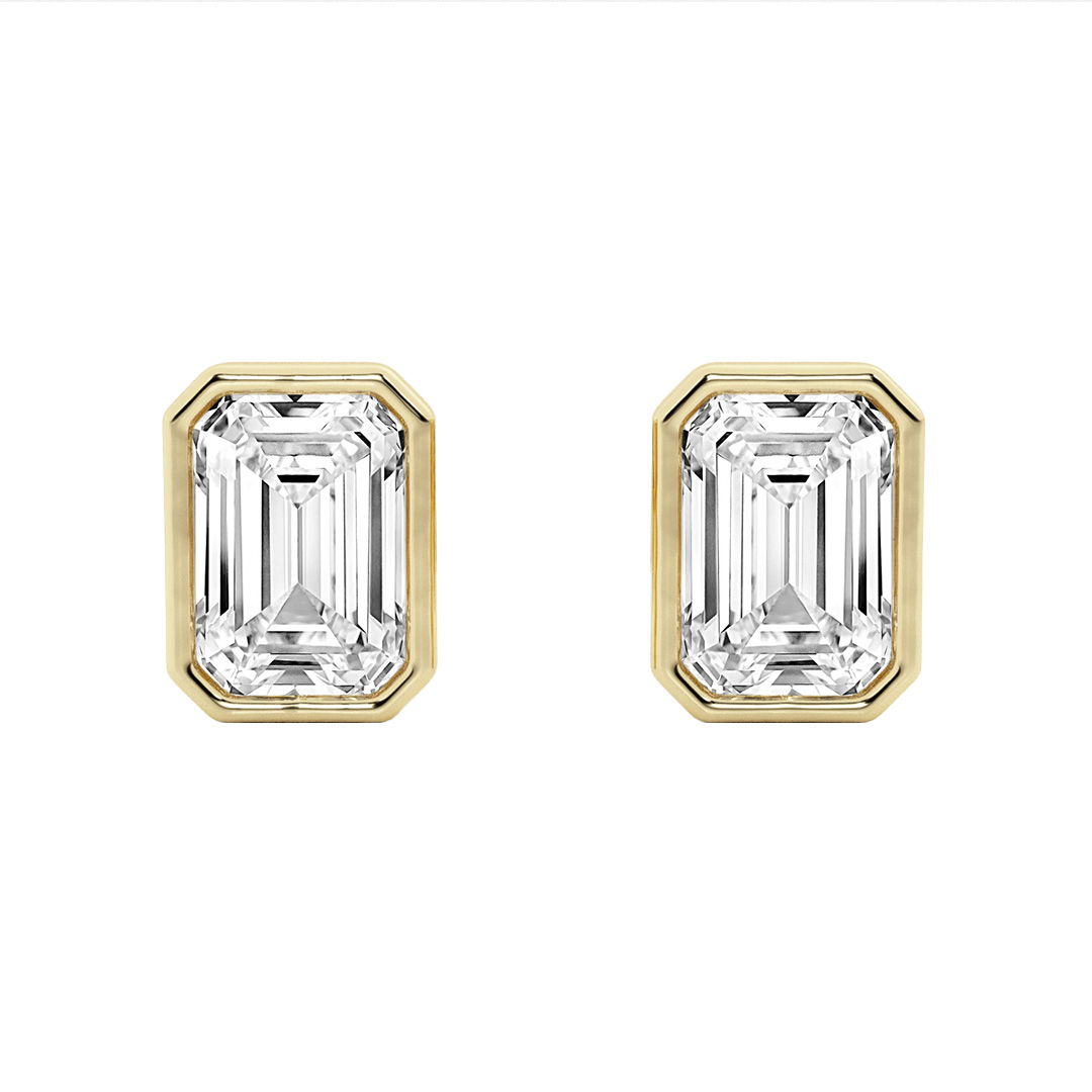 Emerald Lab Diamond Bezel Stud Earrings (3 ct. tw.)-14K Yellow Gold