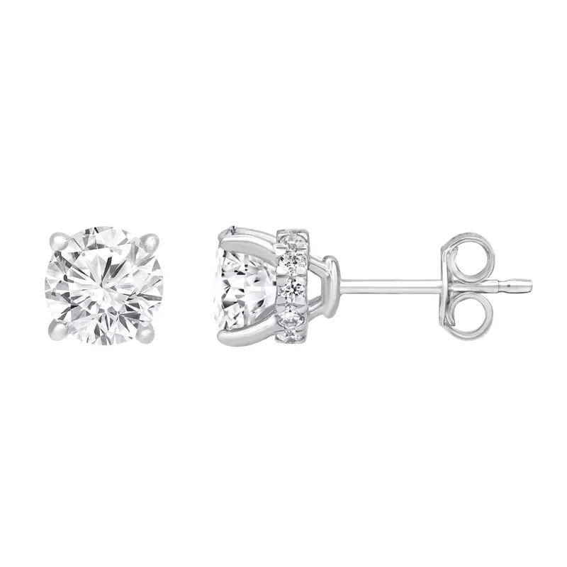 14K White Gold Hidden Halo Lab Diamond Stud