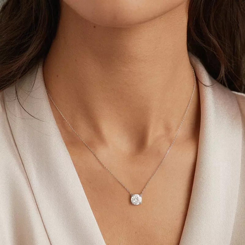 14K White Gold Floating Lab Diamond Solitaire Necklace