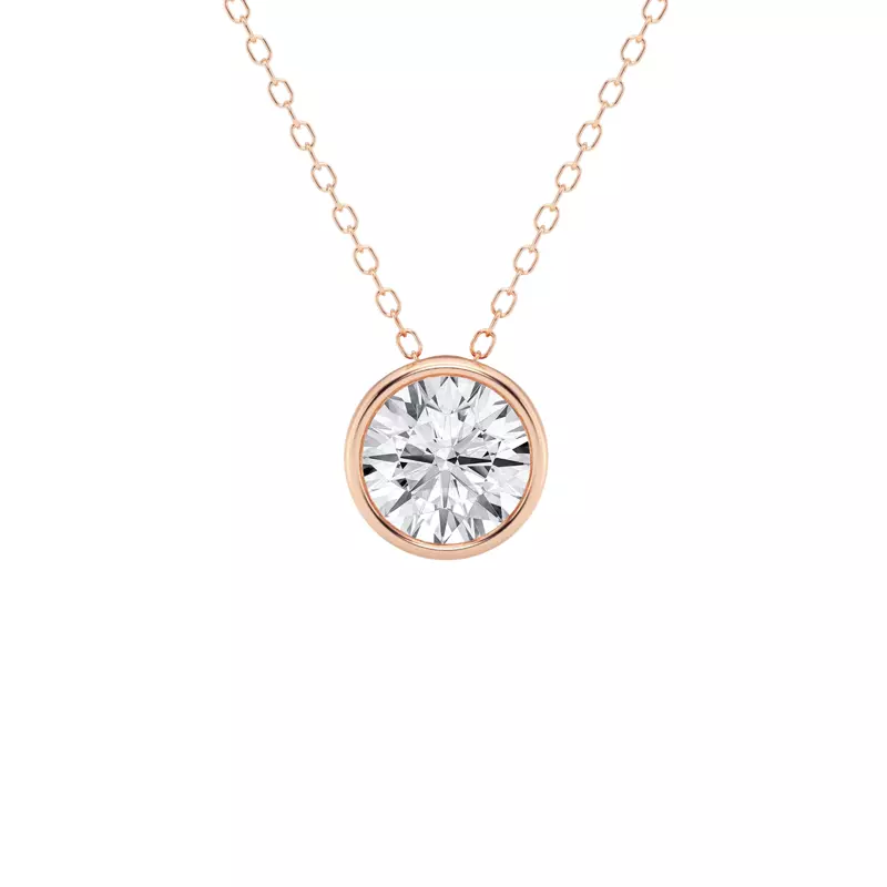 14K Rose Gold Modern Bezel Round Lab Diamond Pendant (1 1/2 ct. tw.)