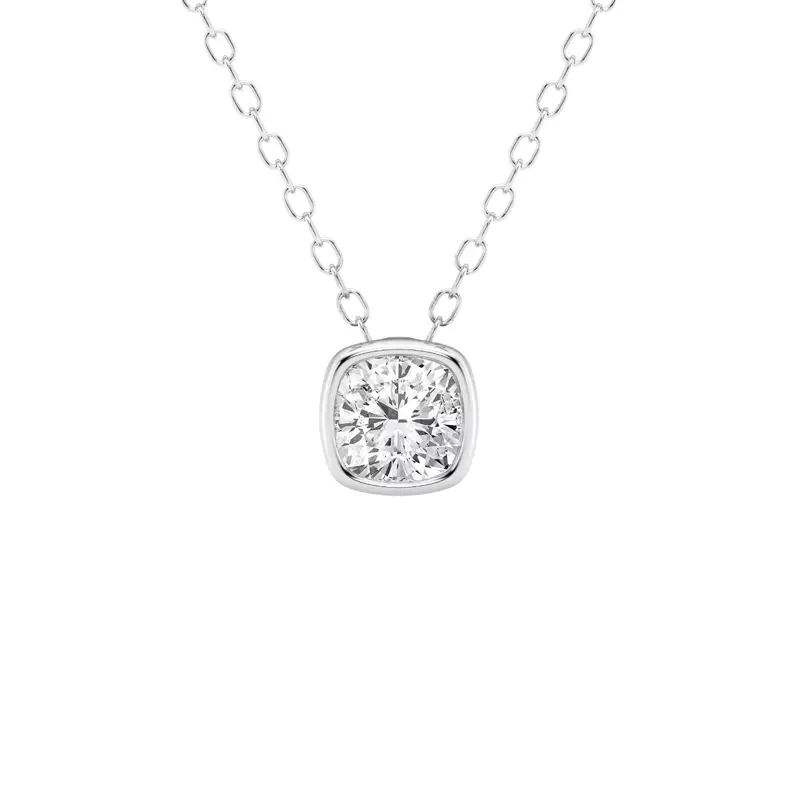 14K White Gold Modern Bezel Cushion Lab Diamond Pendant (1/2 ct. tw.)