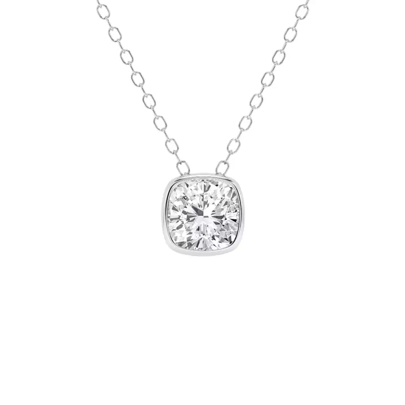 14K White Gold Modern Bezel Cushion Lab Diamond Pendant (1 ct. tw.)