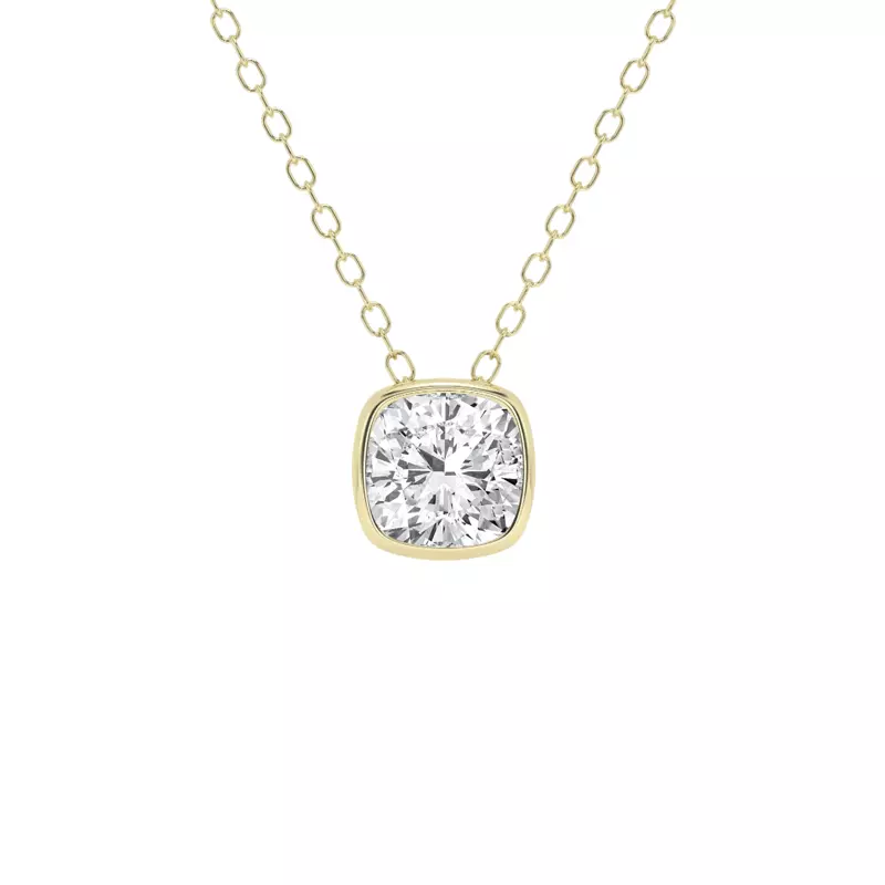 14K Yellow Gold Modern Bezel Cushion Lab Diamond Pendant (1 ct. tw.)