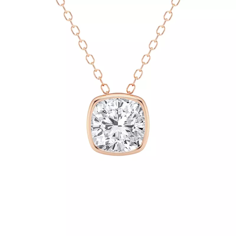 14K Rose Gold Modern Bezel Cushion Lab Diamond Pendant (1 1/2 ct. tw.)