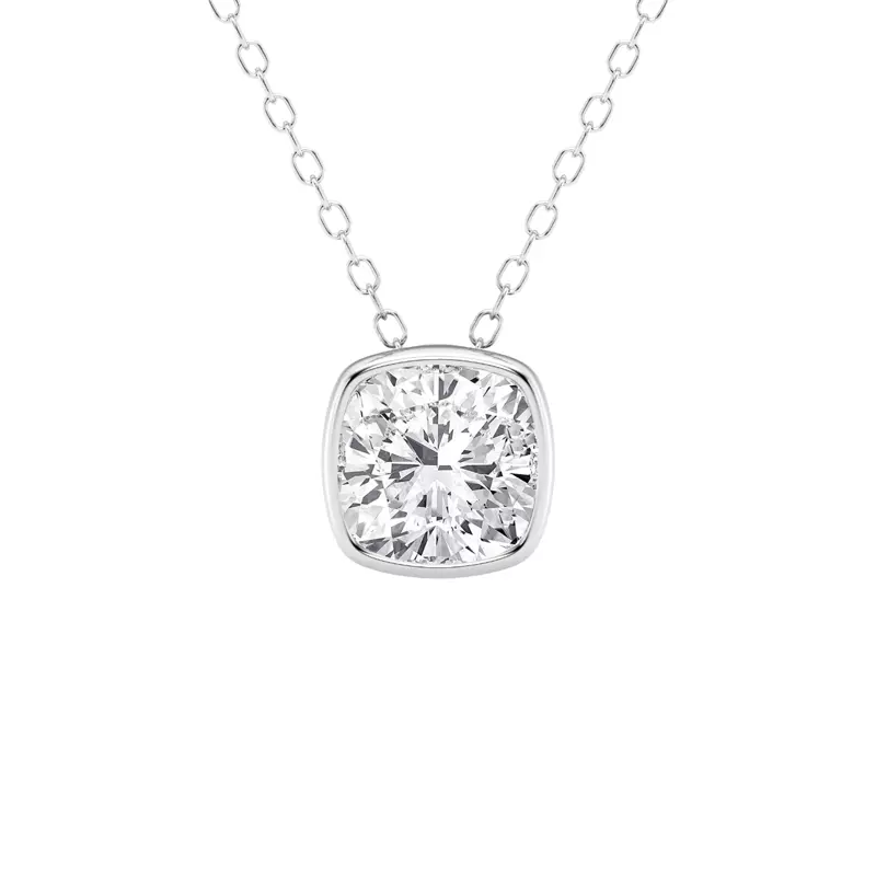 14K White Gold Modern Bezel Cushion Lab Diamond Pendant (1 1/2 ct. tw.)