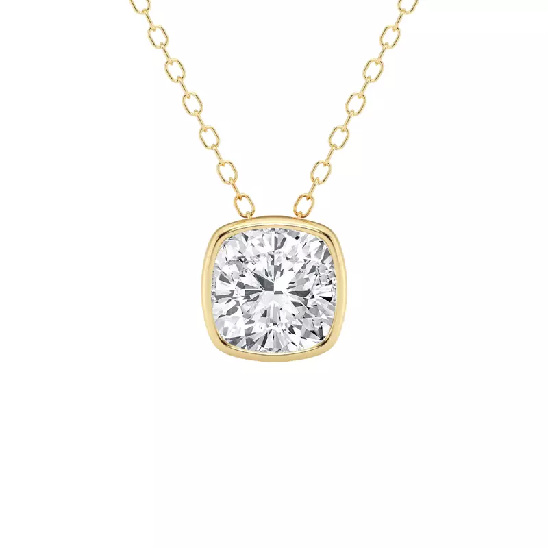 14K Yellow Gold Modern Bezel Cushion Lab Diamond Pendant (1 1/2 ct. tw.)