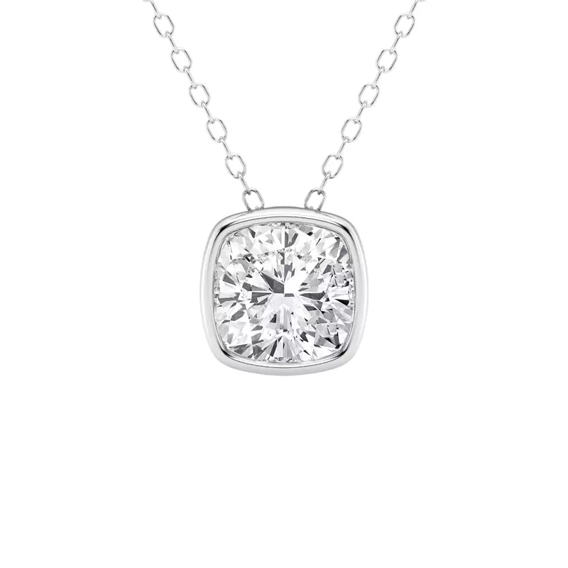 14K White Gold Modern Bezel Cushion Lab Diamond Pendant (2 ct. tw.)