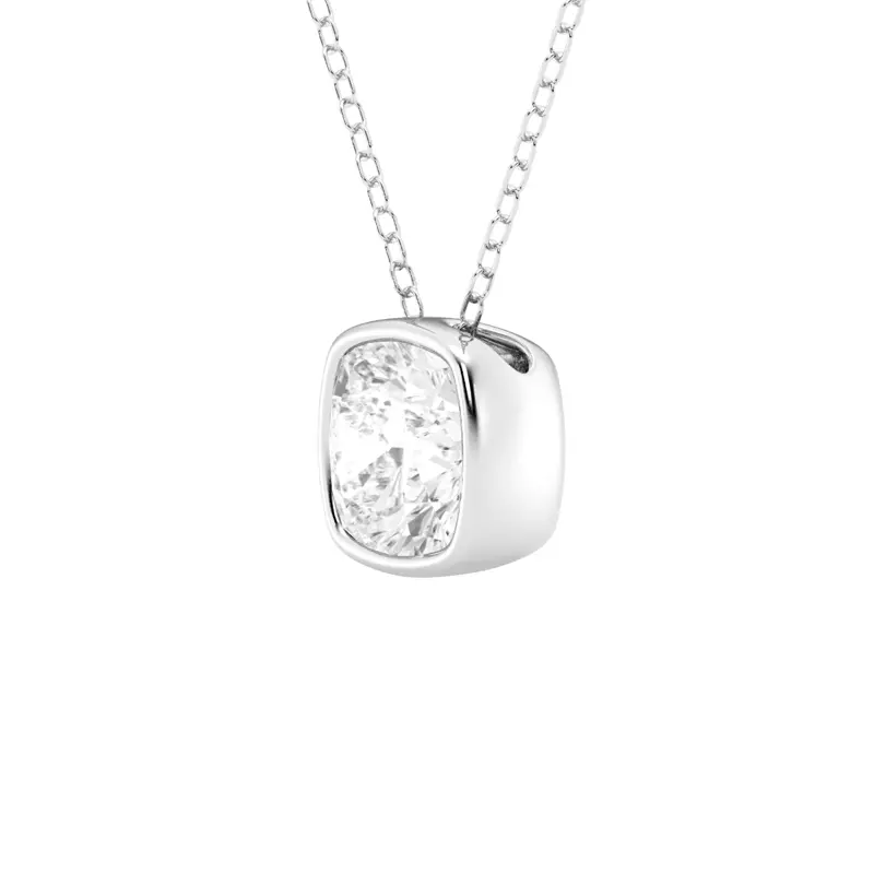 14K White Gold Modern Bezel Cushion Lab Diamond Pendant (2 ct. tw.)
