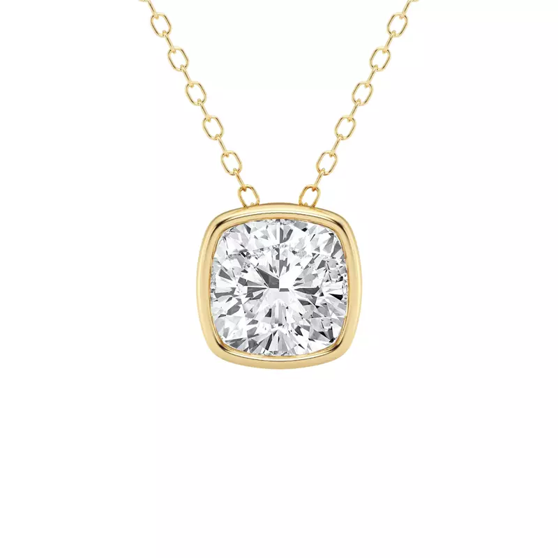 14K Yellow Gold Modern Bezel Cushion Lab Diamond Pendant (2 ct. tw.)