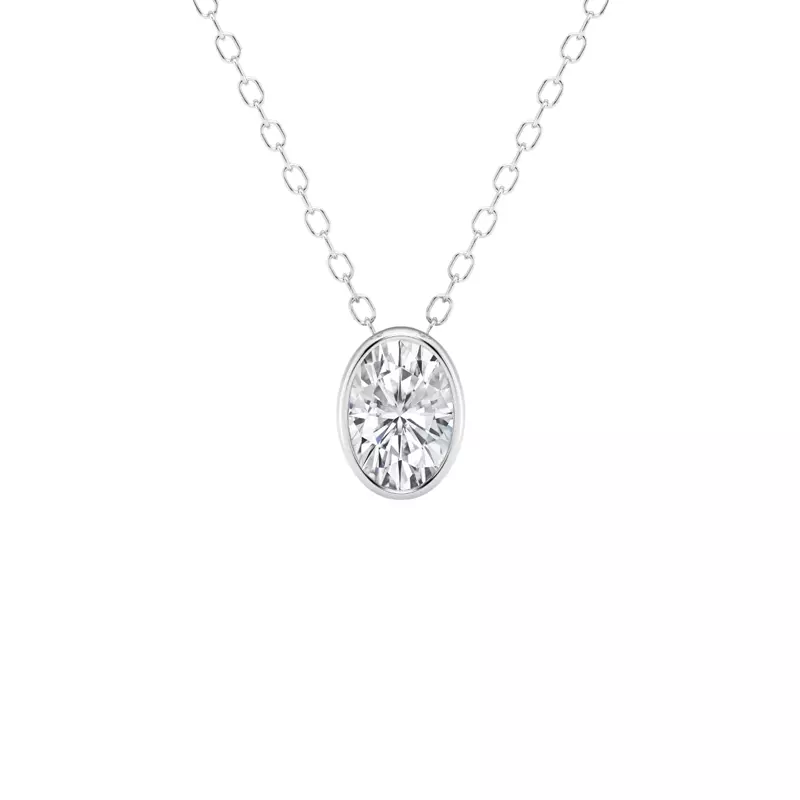 14K White Gold Modern Bezel Oval Lab Diamond Pendant (1/2 ct. tw.)