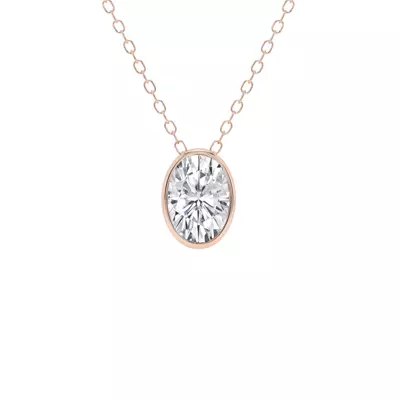 Modern Bezel Oval Lab Diamond Necklace (1 ct. tw.)