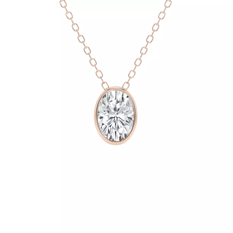 14K Rose Gold Modern Bezel Oval Lab Diamond Pendant (1 ct. tw.)