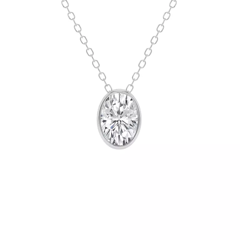 14K White Gold Modern Bezel Oval Lab Diamond Pendant (1 ct. tw.)
