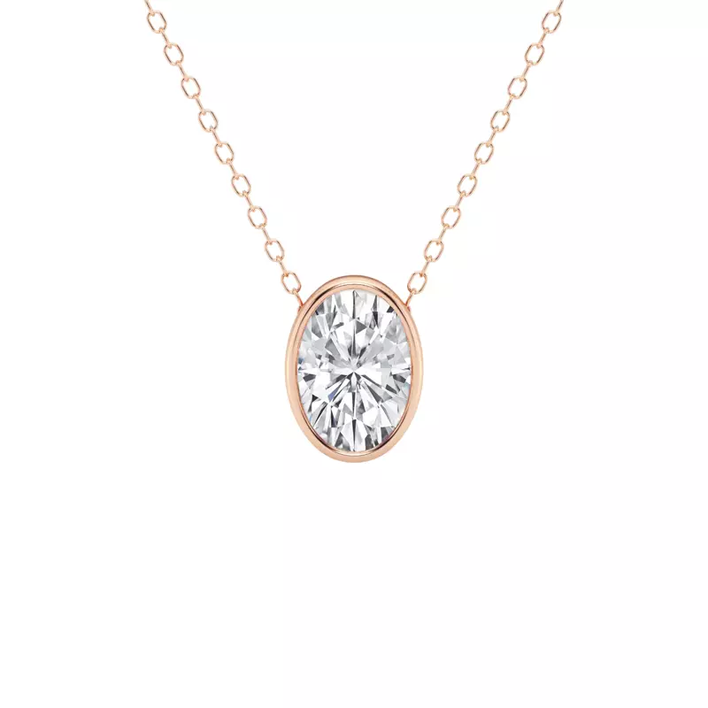 14K Rose Gold Modern Bezel Oval Lab Diamond Pendant (1 1/2 ct. tw.)