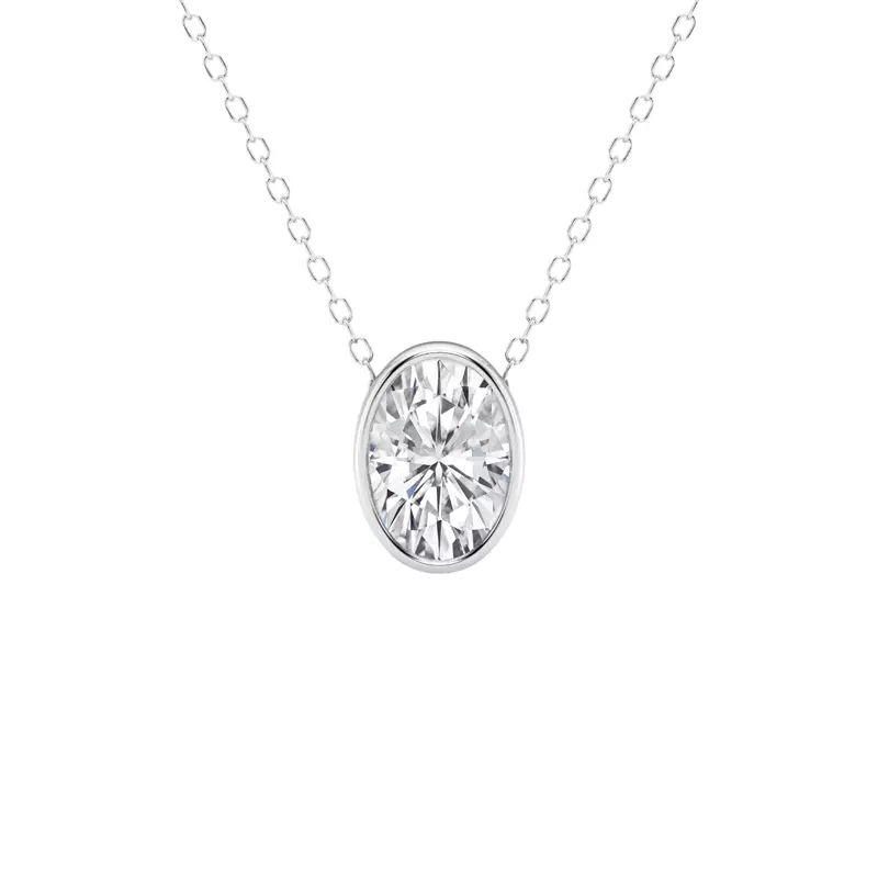 14K White Gold Modern Bezel Oval Lab Diamond Pendant (1 1/2 ct. tw.)
