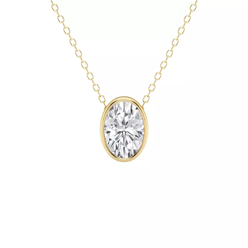 14K Yellow Gold Modern Bezel Oval Lab Diamond Pendant (1 1/2 ct. tw.)