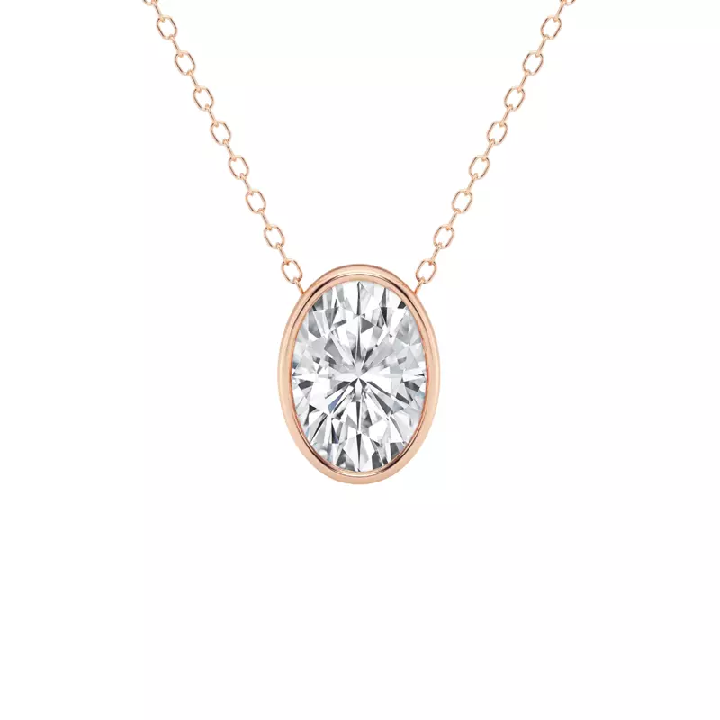 14K Rose Gold Modern Bezel Oval Lab Diamond Pendant (2 ct. tw.)