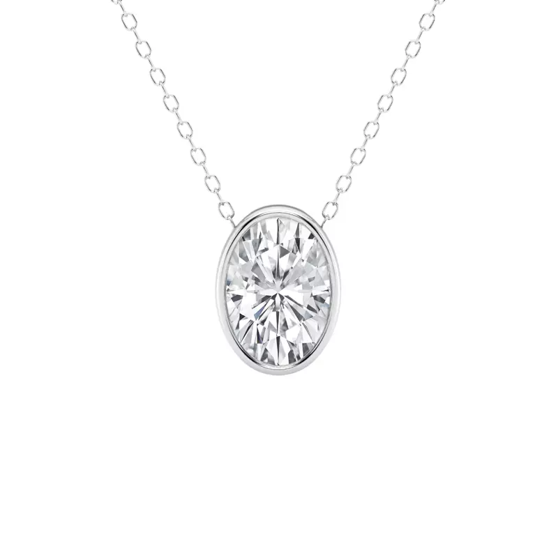 14K White Gold Modern Bezel Oval Lab Diamond Pendant (2 ct. tw.)