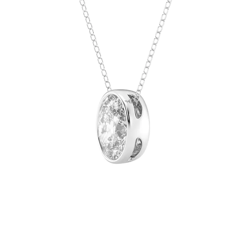 14K White Gold Modern Bezel Oval Lab Diamond Pendant (2 ct. tw.)