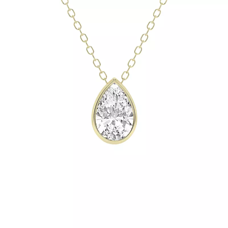 14K Yellow Gold Modern Bezel Pear Lab Diamond Pendant (1 ct. tw.)
