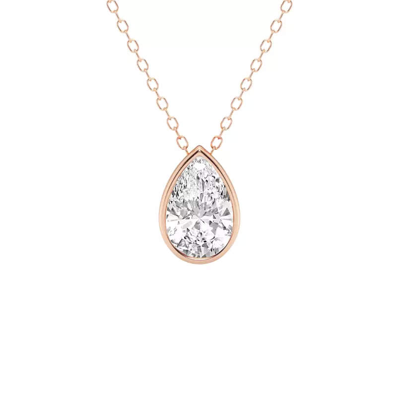 14K Rose Gold Modern Bezel Pear Lab Diamond Pendant (1 1/2 ct. tw.)