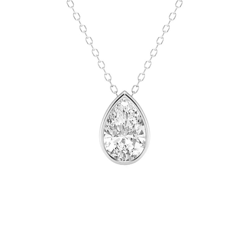 14K White Gold Modern Bezel Pear Lab Diamond Pendant (1 1/2 ct. tw.)