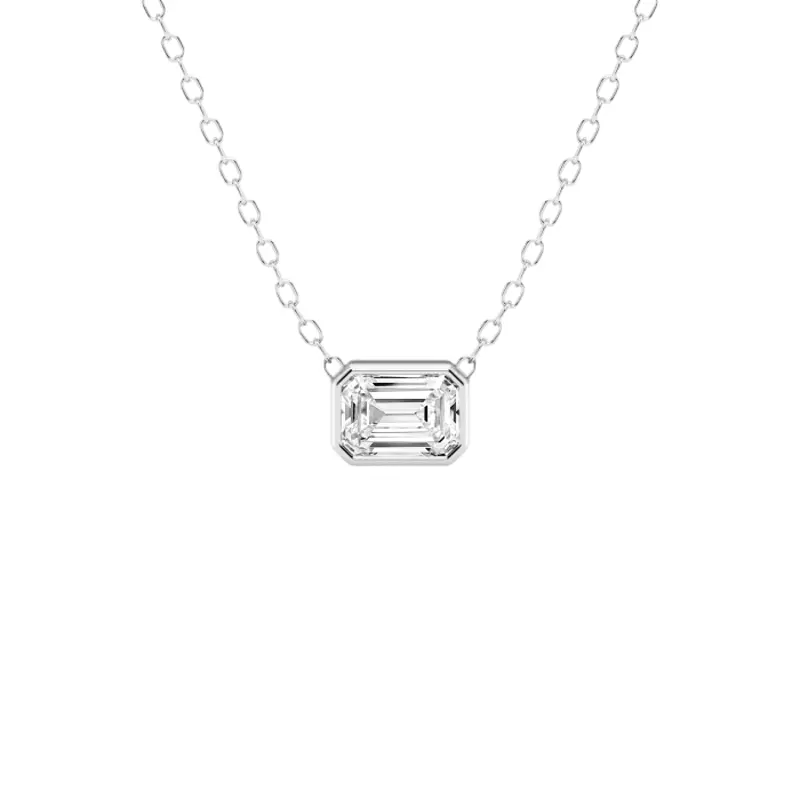 14K White Gold Modern Bezel Emerald Lab Diamond Pendant (1/2 ct. tw.)