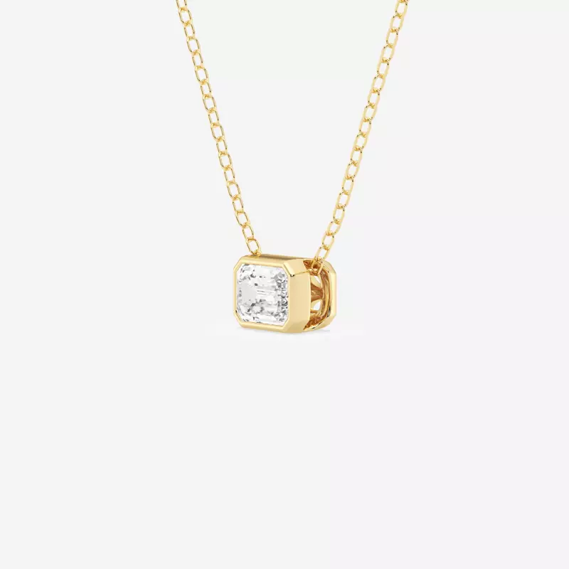 14K Yellow Gold Modern Bezel Emerald Lab Diamond Necklace (1/2 ct. tw.)