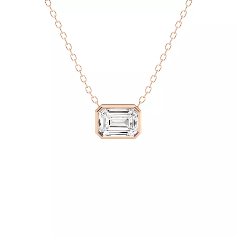 14K Rose Gold Modern Bezel Emerald Lab Diamond Pendant (1 ct. tw.)