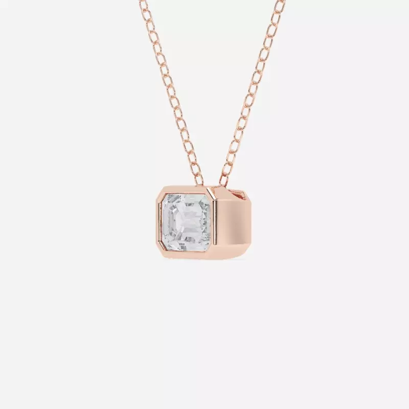 14K Rose Gold Modern Bezel Emerald Lab Diamond Pendant (1 ct. tw.)