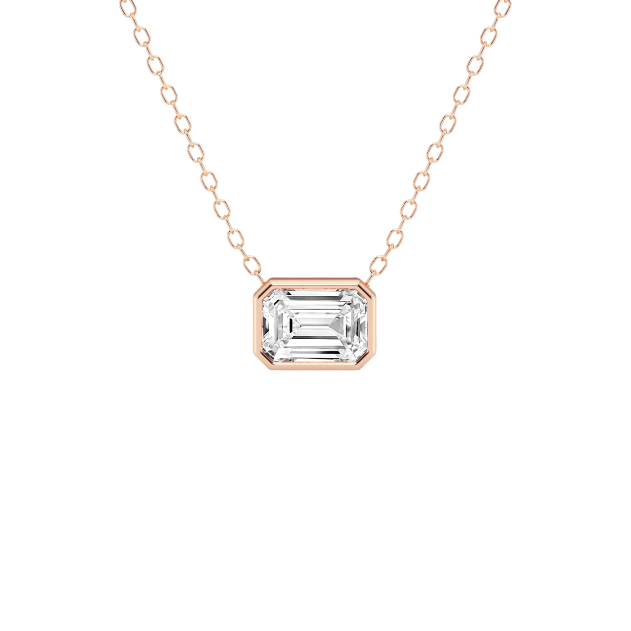 Modern Bezel Emerald Lab Diamond Pendant (1 ct. tw.)-14K Rose Gold