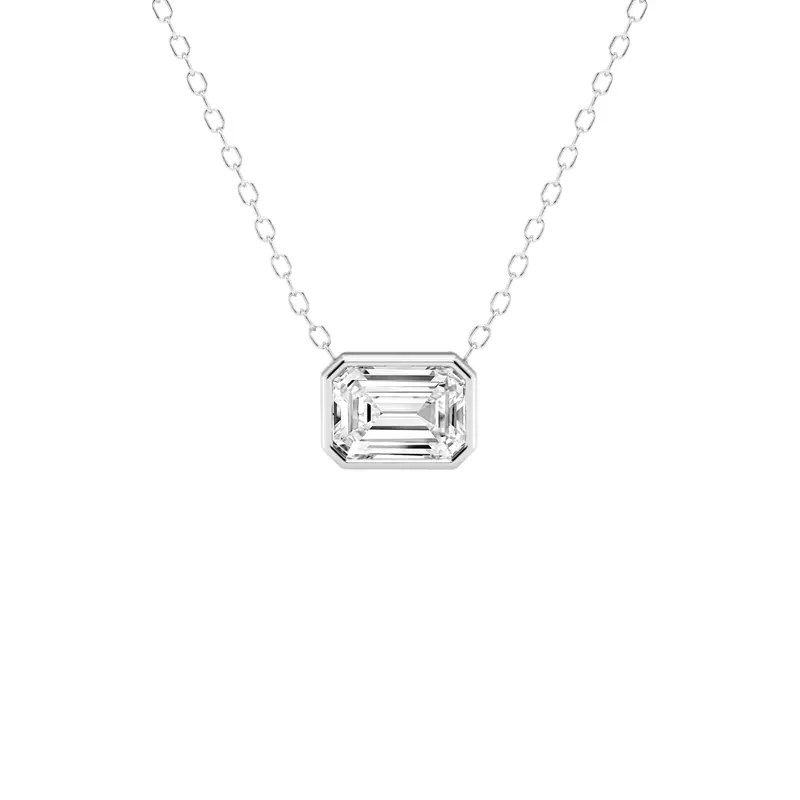 14K White Gold Modern Bezel Emerald Lab Diamond Pendant (1 ct. tw.)