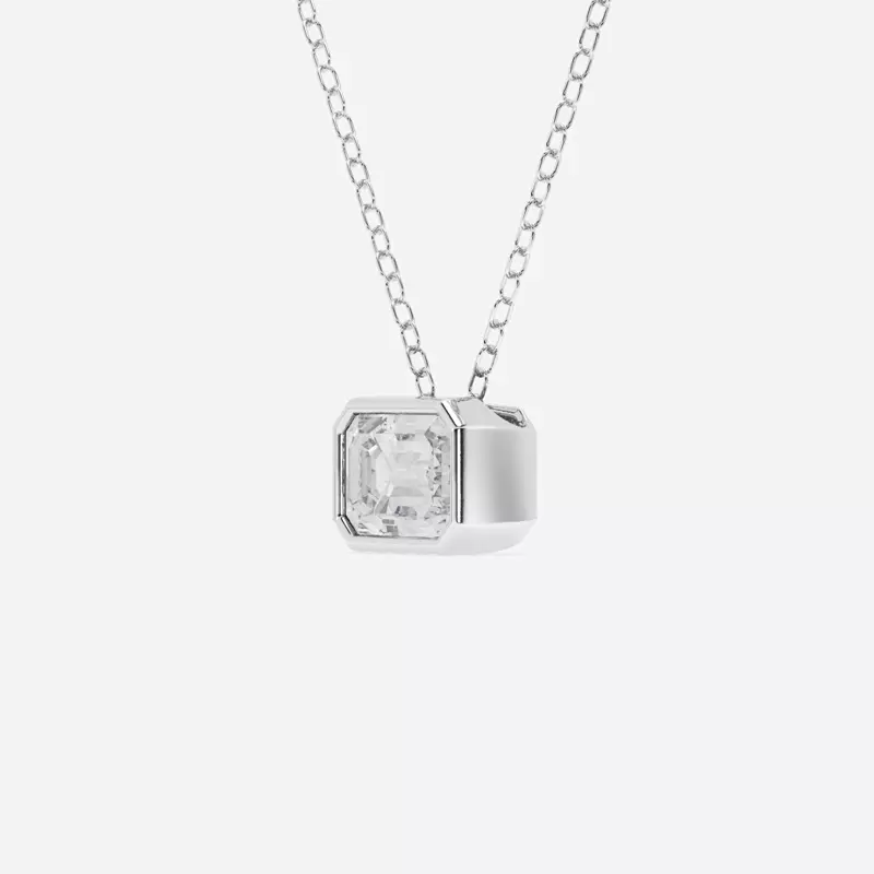 14K White Gold Modern Bezel Emerald Lab Diamond Necklace (1 ct. tw.)